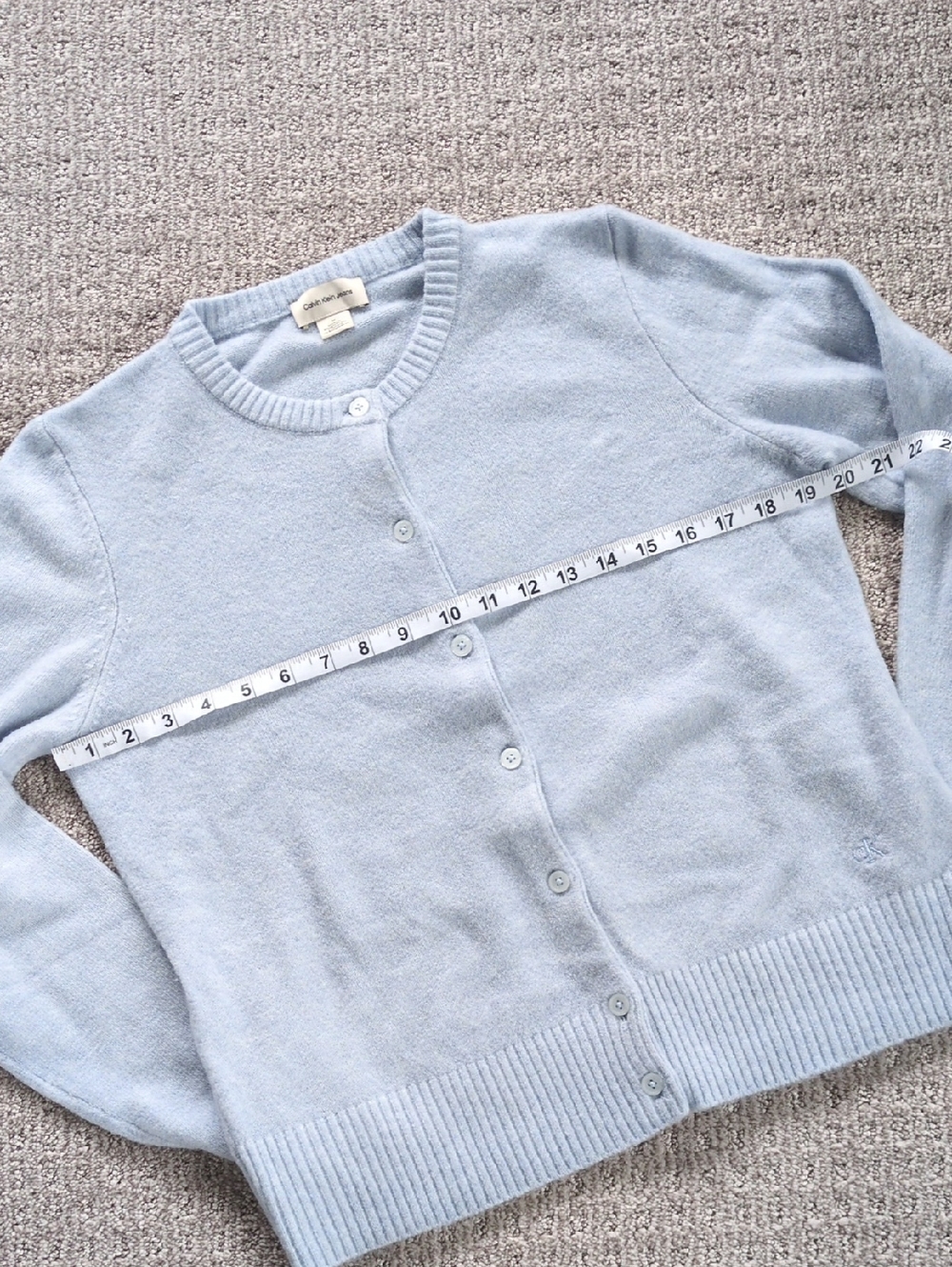 NWOT! PRISTINE Calvin Klein Wool Blend Light Blue Classic Cardigan, Size M - Picture 5 of 7